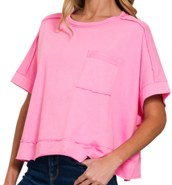 Exposed seam oversized crop box tee