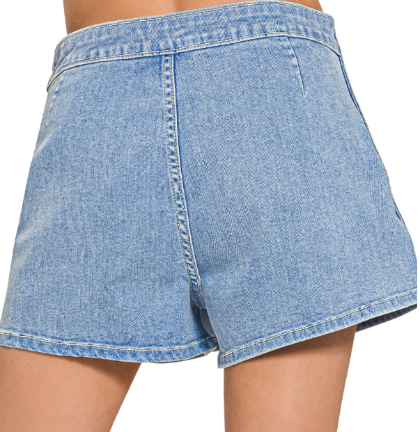 Wrap front denim skort