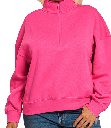 + fleece high neck half zip sweatshirts