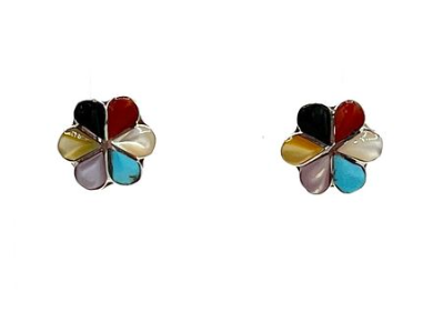 Zuni Handmade Multi Stone Earrings- Raymond Bobelu