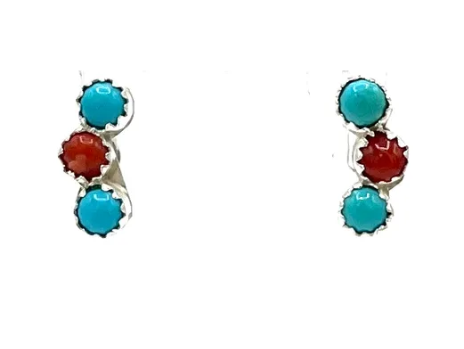 Zuni Handmade Coral & Turquoise Earrings - Janice Spencer