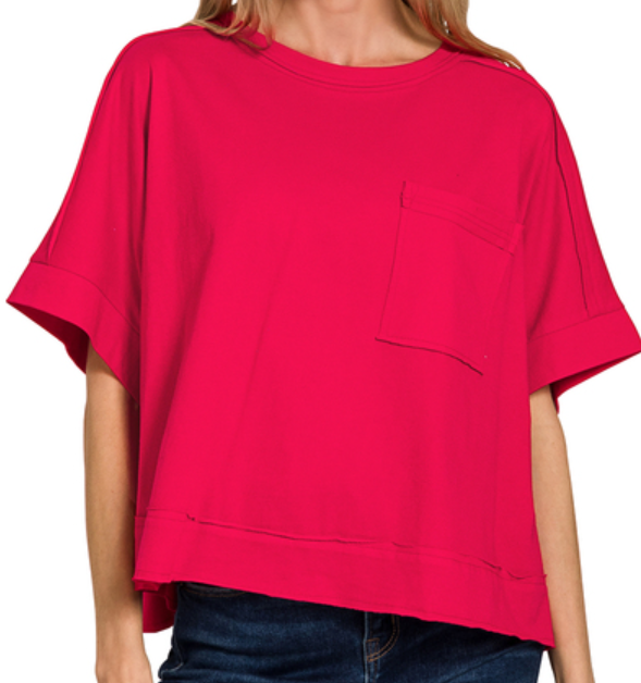 Exposed seam oversized crop box tee