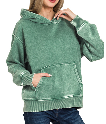 Fleece acid wash kangaroo pocket hoodie