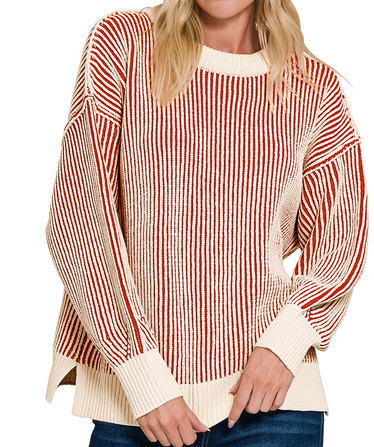 Exposed seam two tone sweater