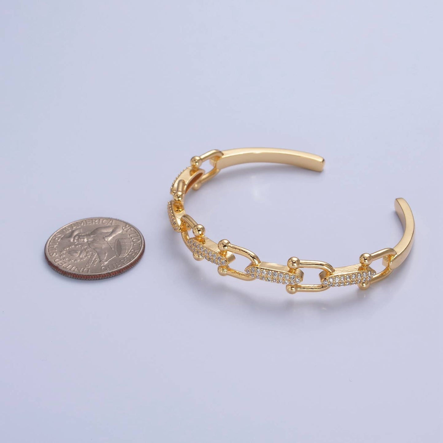 Gold U Link Bangle Cuff Bracelet Silver CZ Link Chain