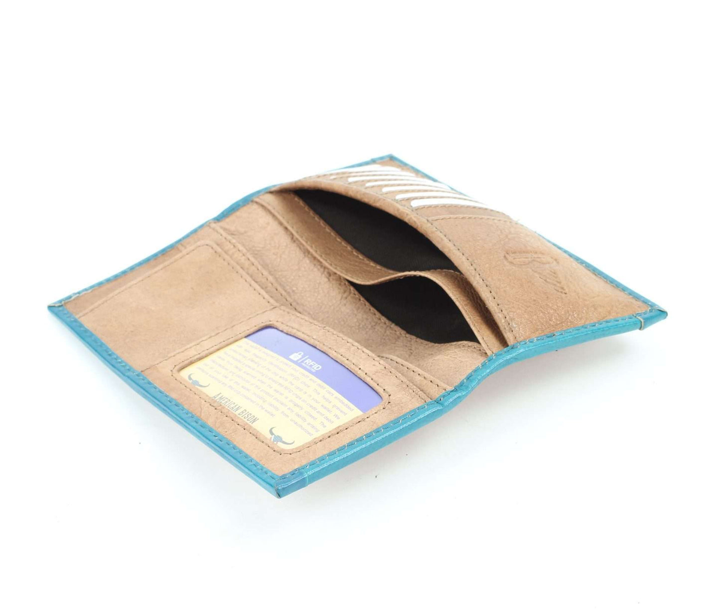 Tan tooled leather wallet with turquoise stone #AB W 07 TAN