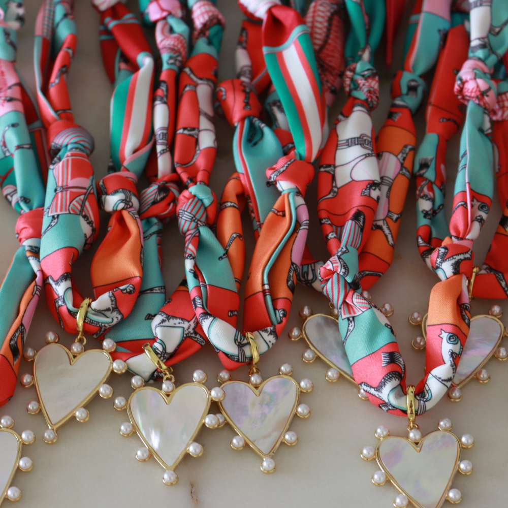 The Scarlett Heart Scarf Necklace - pearl heart pendant