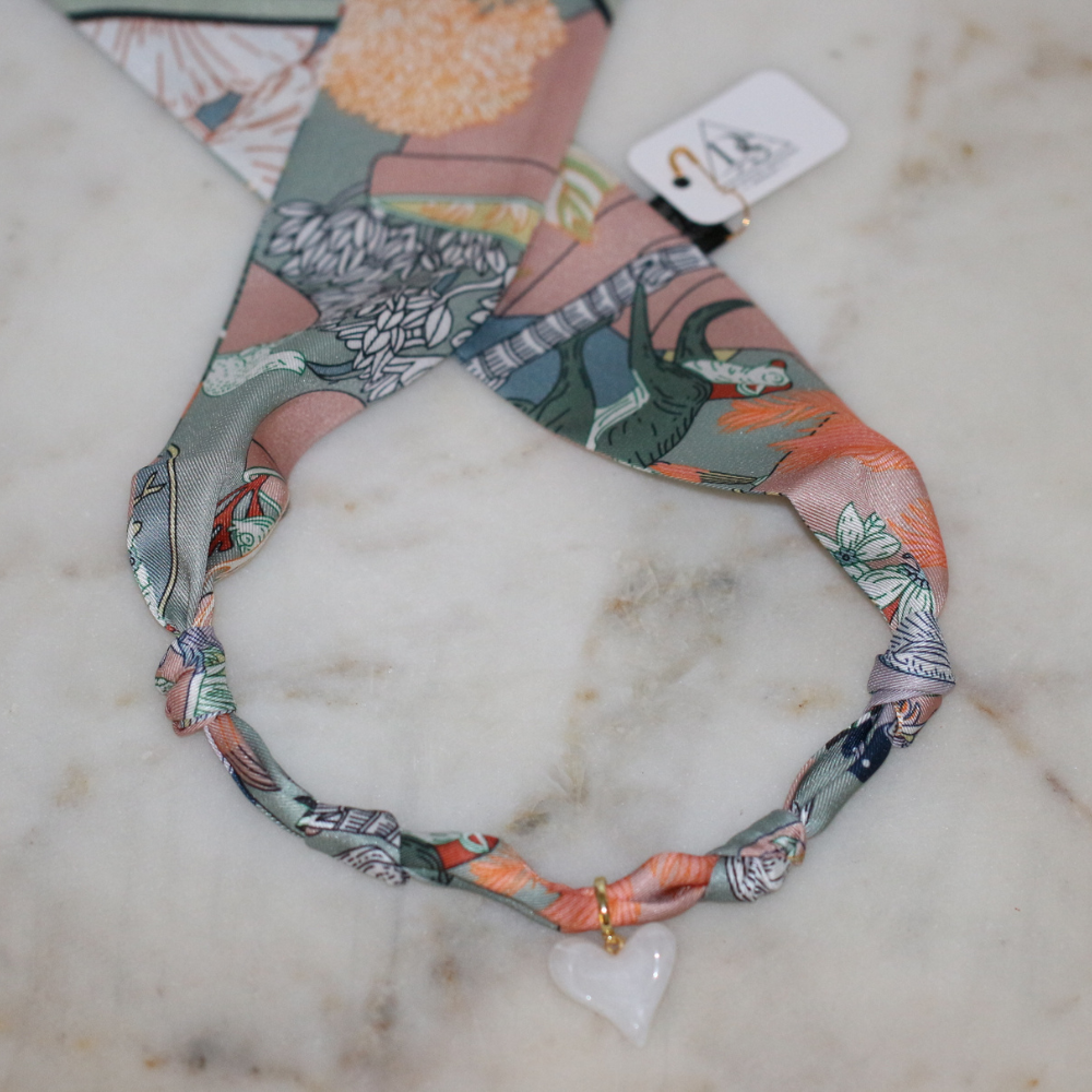 Ivy Scarf Necklace ~ pearl heart pendant