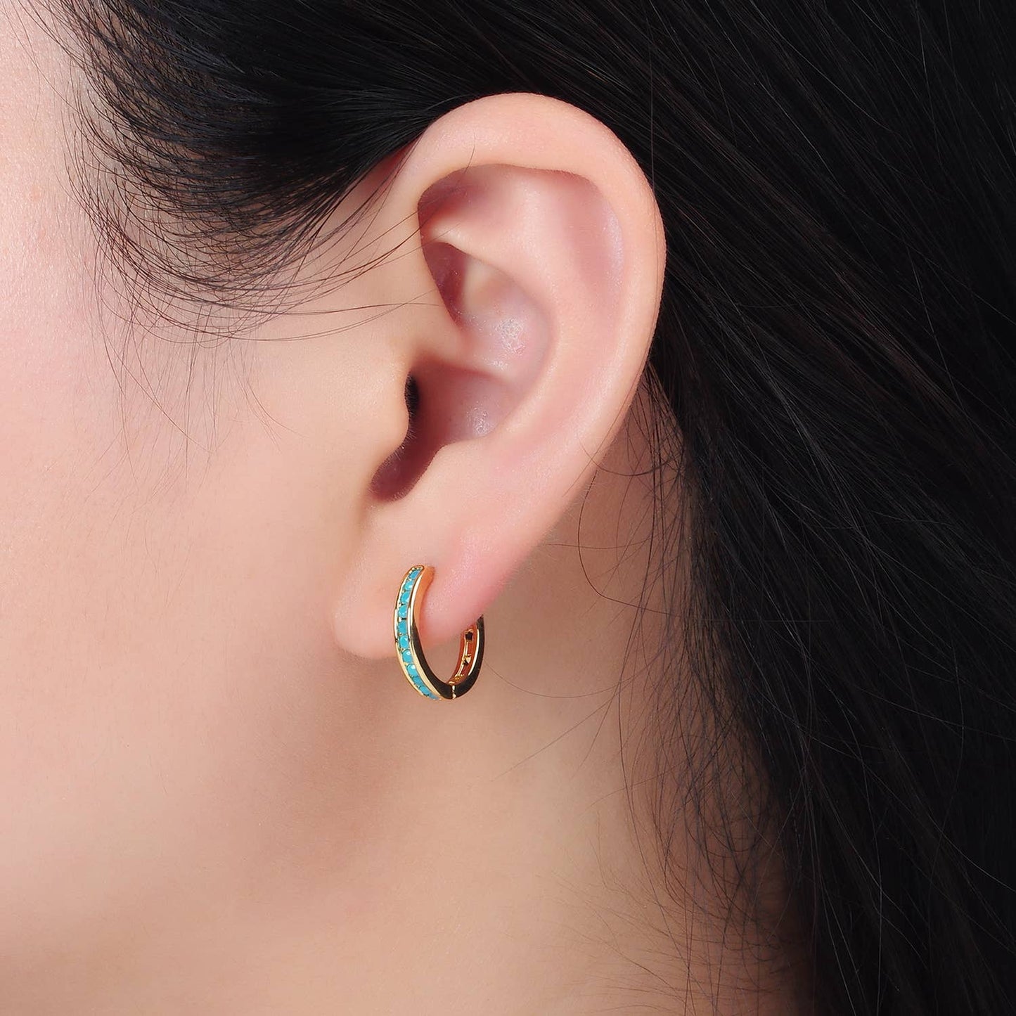 24K Gold Filled Turquoise Huggie Earrings | AD730