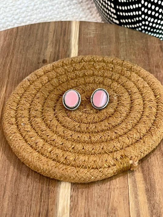 Beautiful Handmade Sterling Silver & Pink Conch Post Earrings