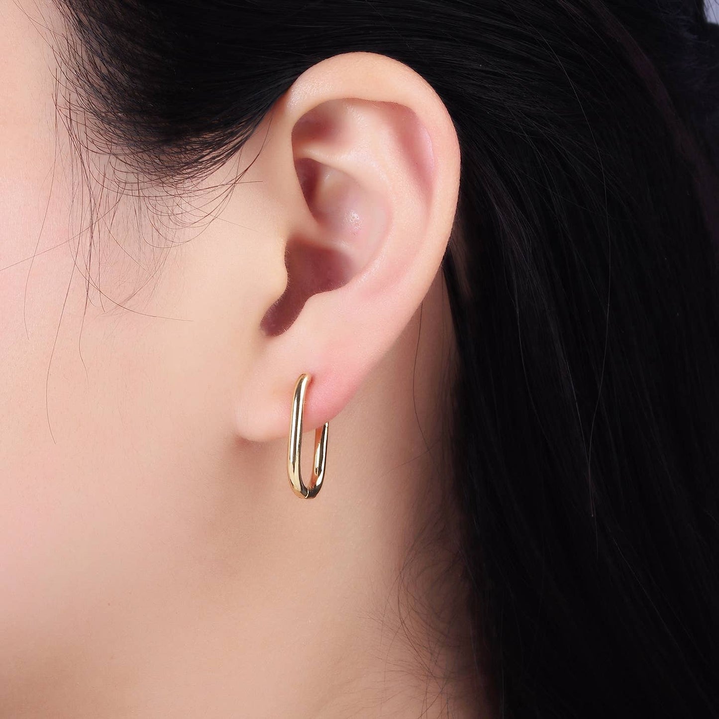 Dainty Link Hoop Earrings Minimalist Oblong Earrings