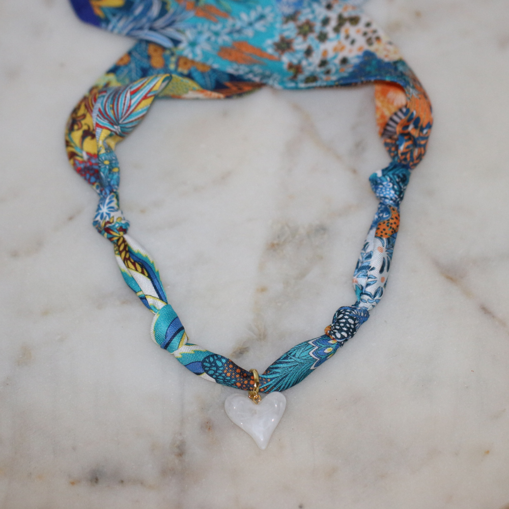 Hallie Scarf Necklace ~ pearl heart pendant