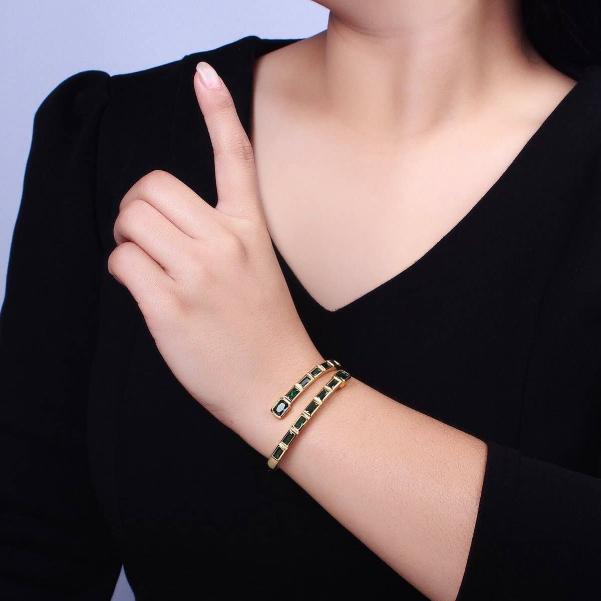 Gold Wrist Bangle Emerald Cut Cz Bangle Bracelet Silver Bracelet Blue Sapphire, Emerald Green, Clear CZ | WA-1687 to WA-1691 Clearance Pricing