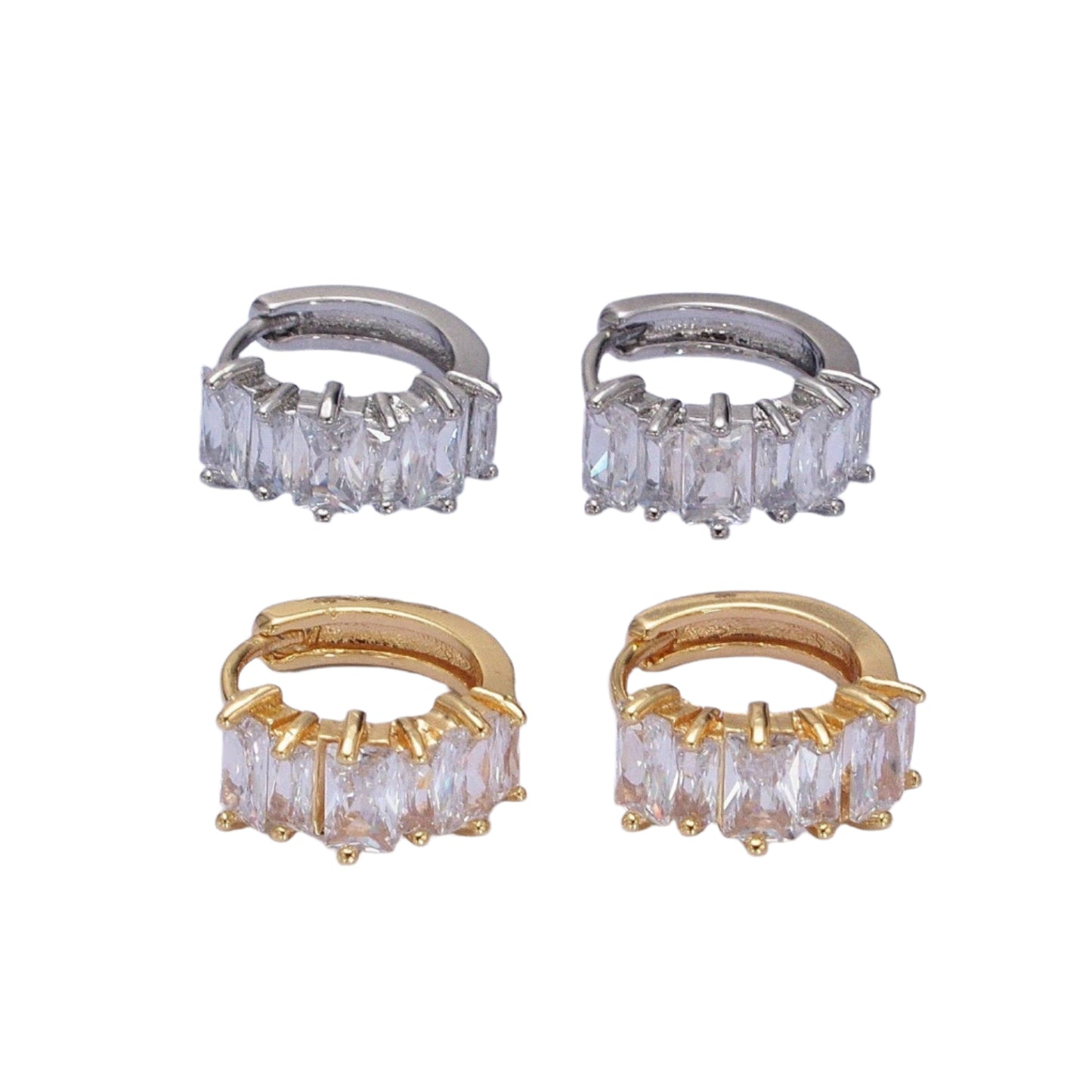 Gold Filled Clear Baguette Lined 13mm Huggie Earrings