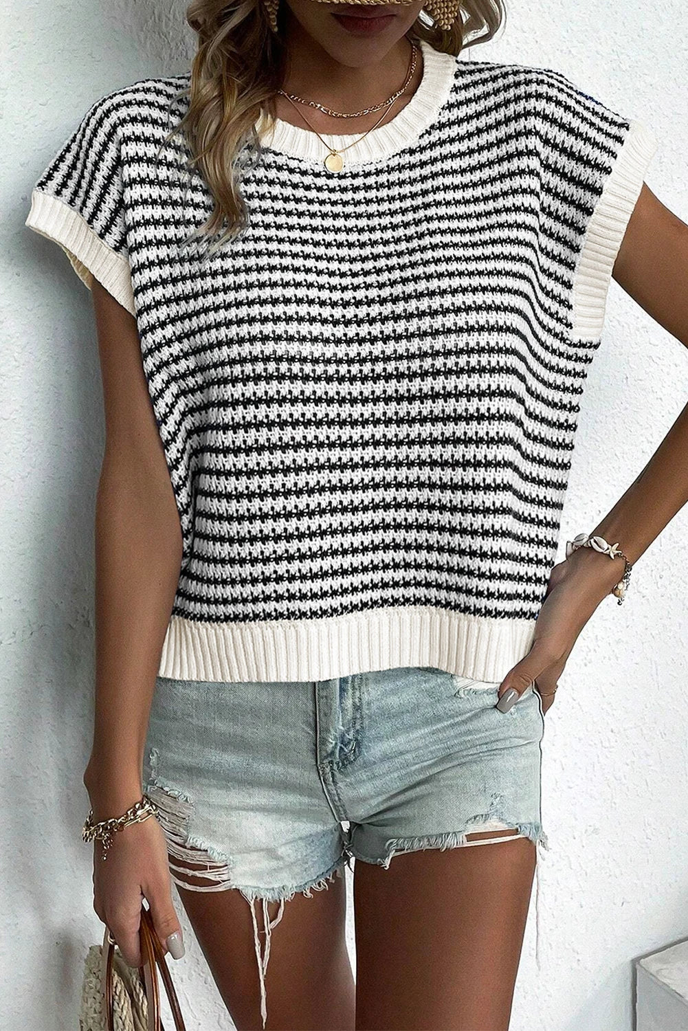 Stripe Contrast Trim Knit Dolman sweater vest *TWO COLORS*