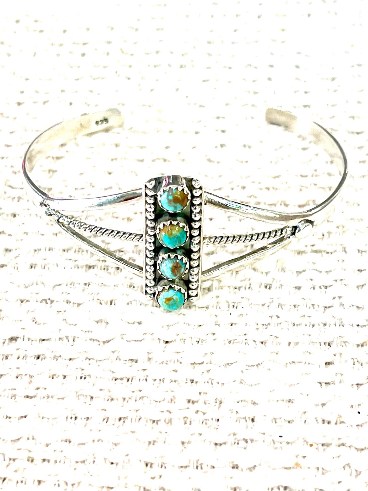 Beautiful Handmade Kingman Turquoise & Sterling Silver 4 Stone Cuff