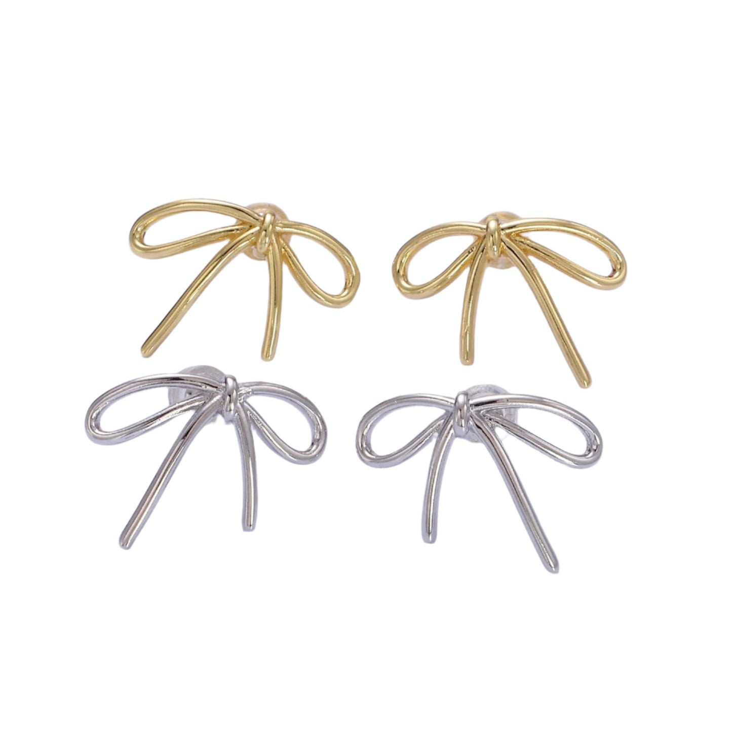 Gold Filled Minimalist Tied Ribbon Bow Stud Earrings  14K