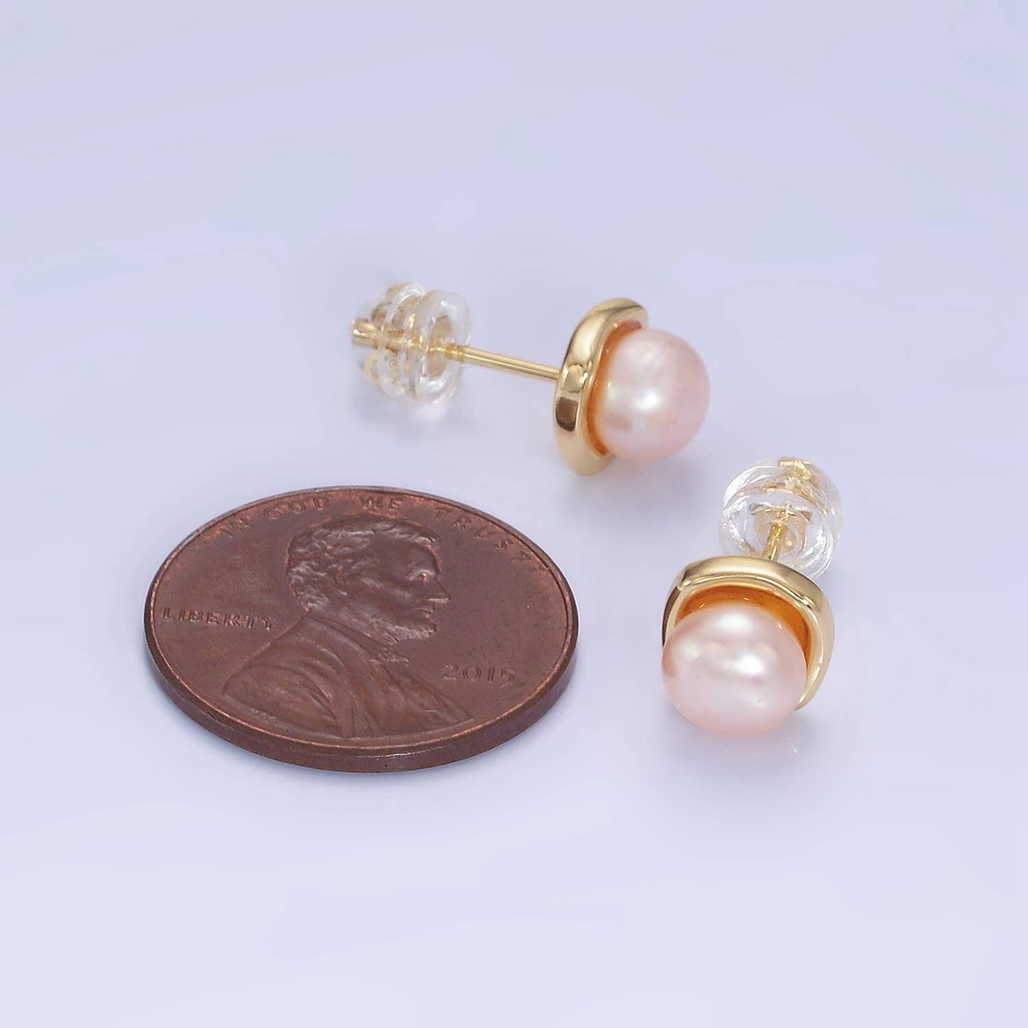 Gold Filled White, Pink, Purple Pearl Stud Earrings