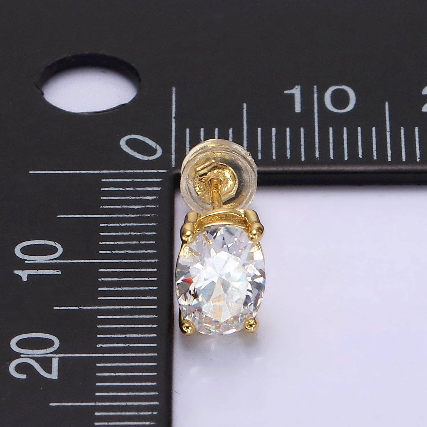 Gold Filled 8mm Clear CZ Oval Bezel Stud Earrings | AE899