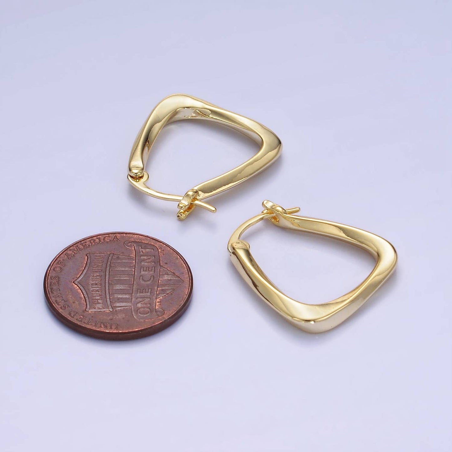 Gold Filled Twisted Edged Triangle Latch Hoop Earrings