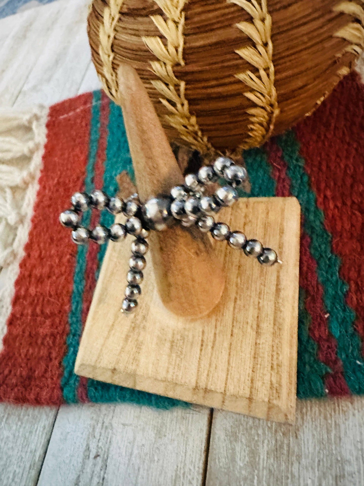 Navajo Sterling Silver Pearl Beaded Bow Adjustable Ring