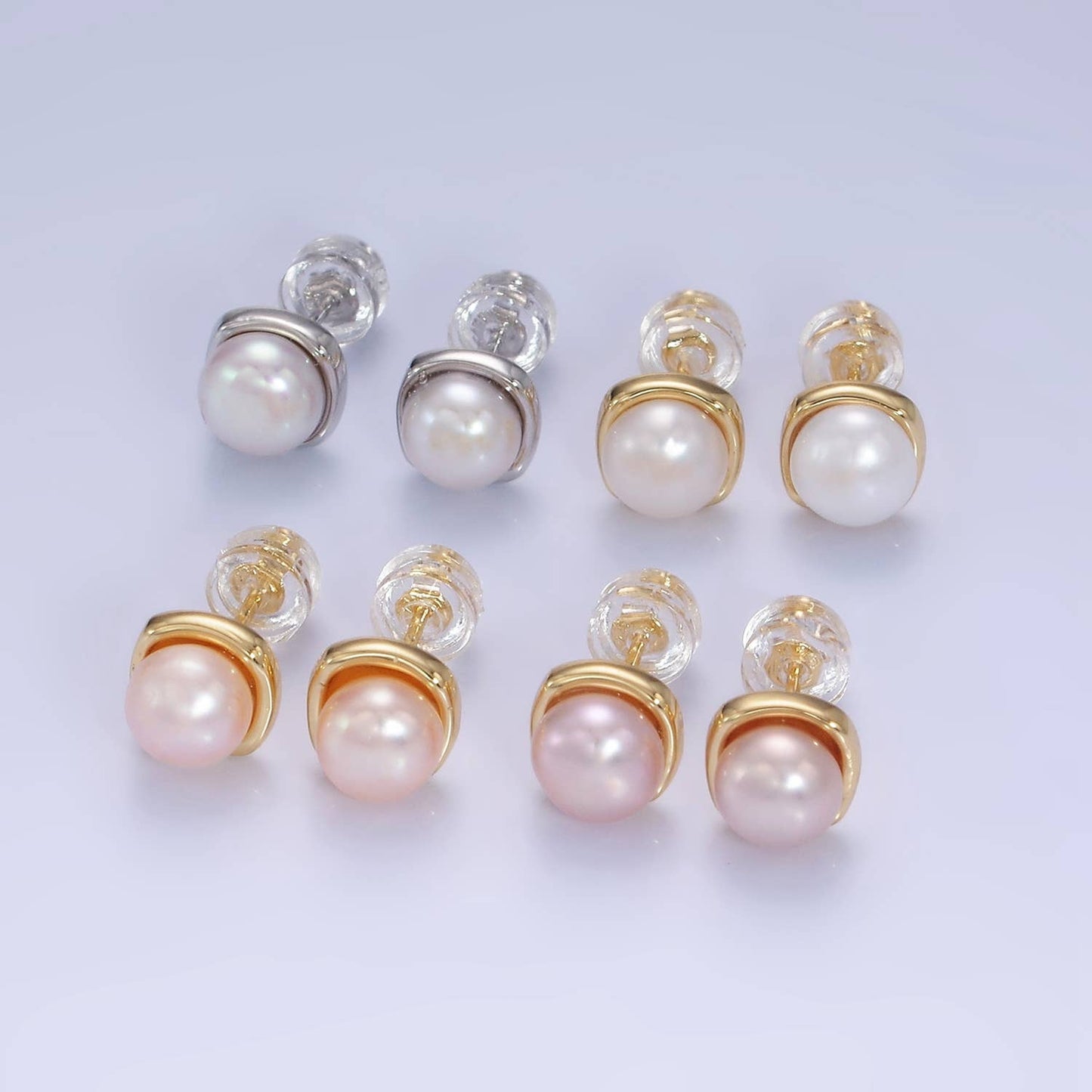 Gold Filled White, Pink, Purple Pearl Stud Earrings
