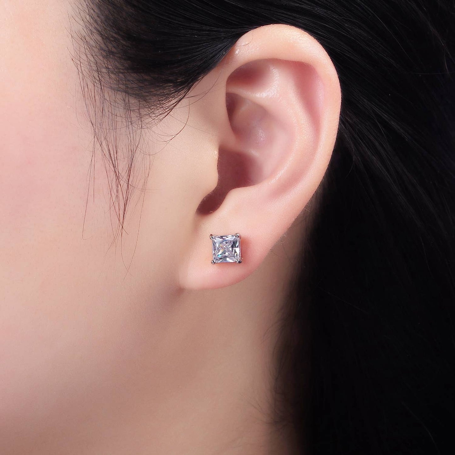 Sterling Silver Clear CZ Baguette Square Stud Earrings