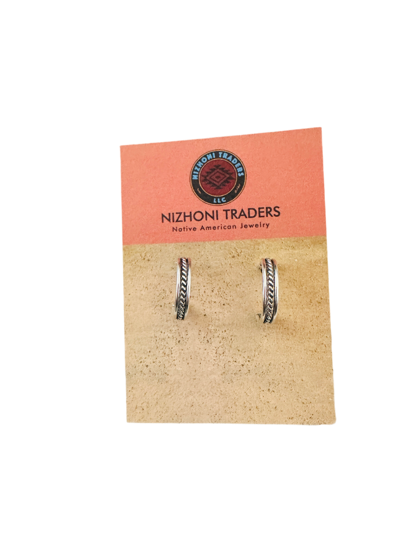 Navajo Hand Stamped Sterling Silver Hoop Earrings