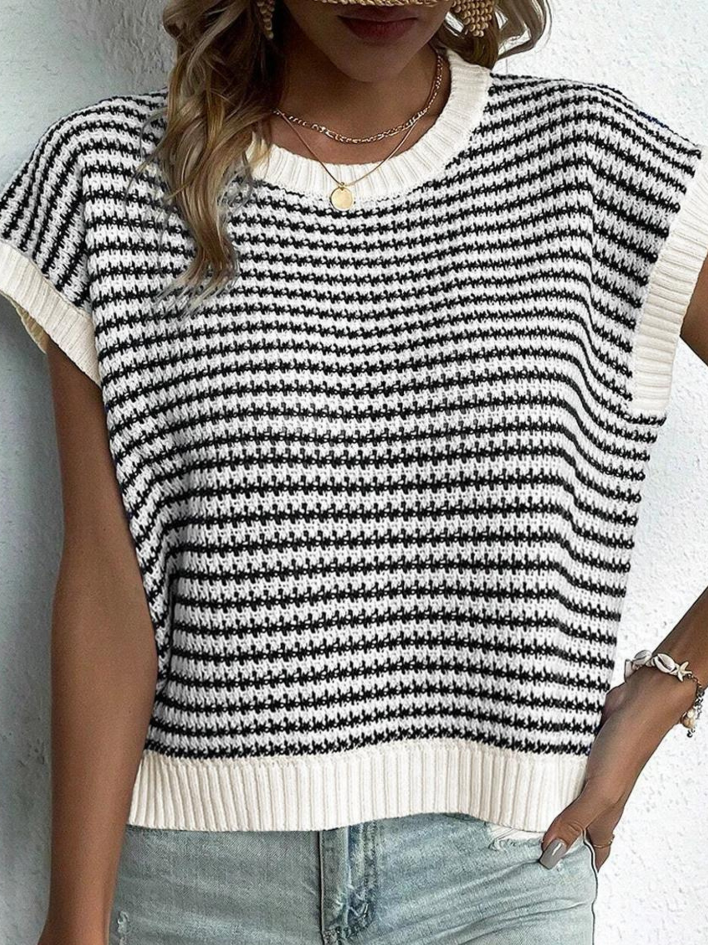 Stripe Contrast Trim Knit Dolman sweater vest *TWO COLORS*