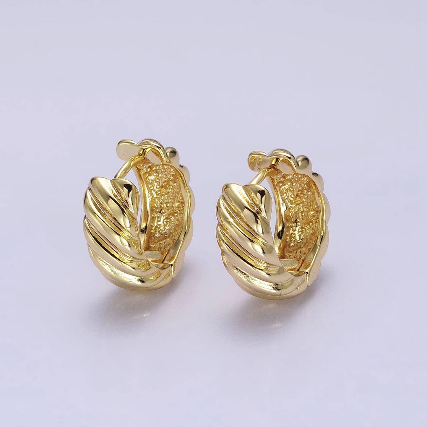 Gold Filled Wide Flat Lined Croissant 16mm Huggie Earrings