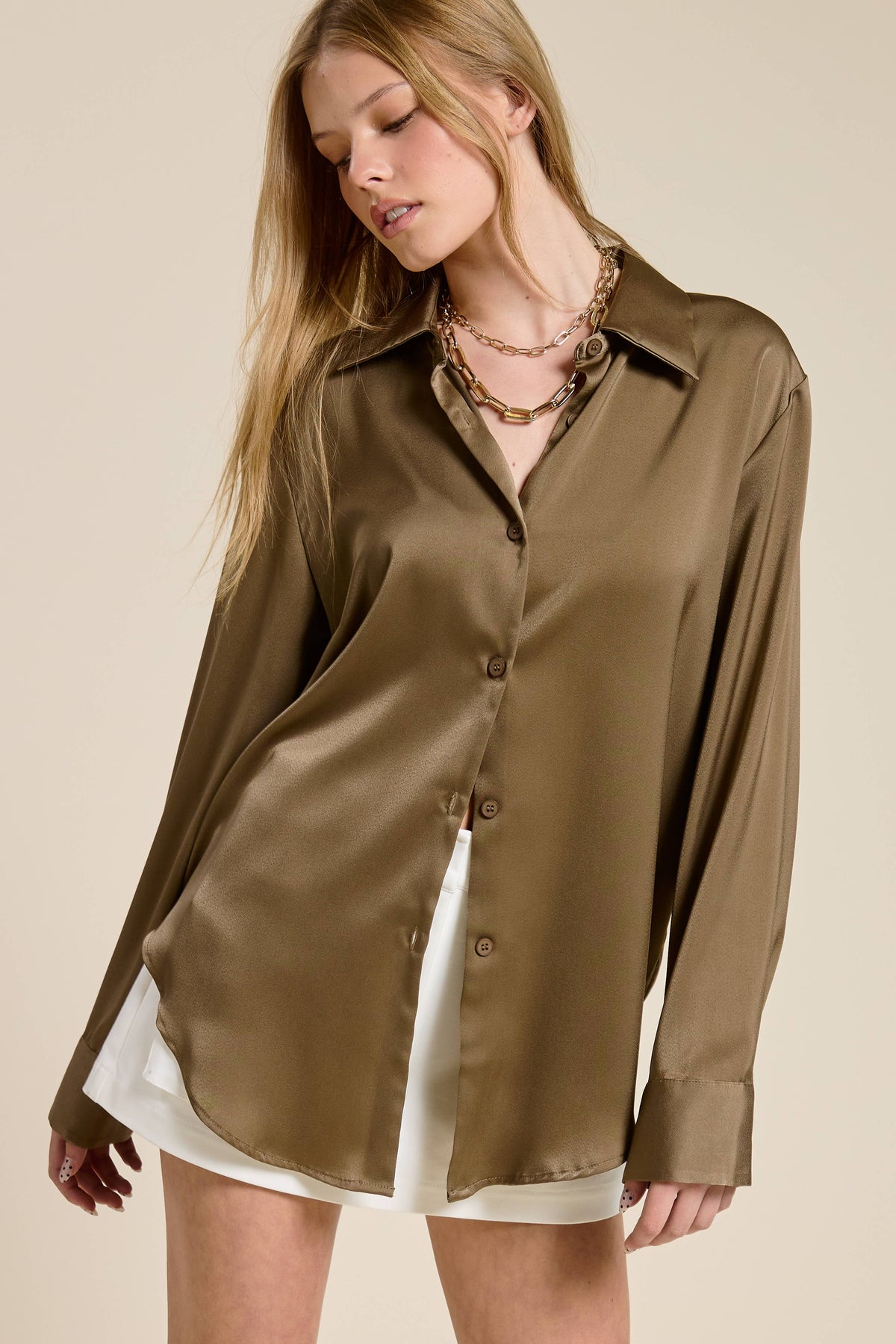 Silky Satin Button Down Shirt