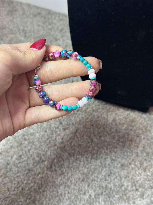 pink conch + turquoise  + dahlia bead bracelet