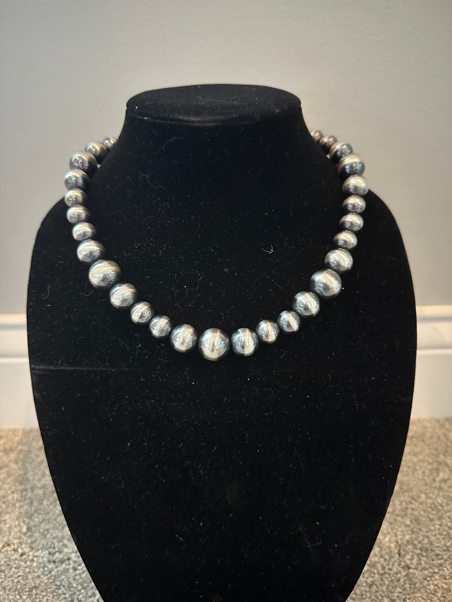 12-16mm graduated sterling silver pearl necklace