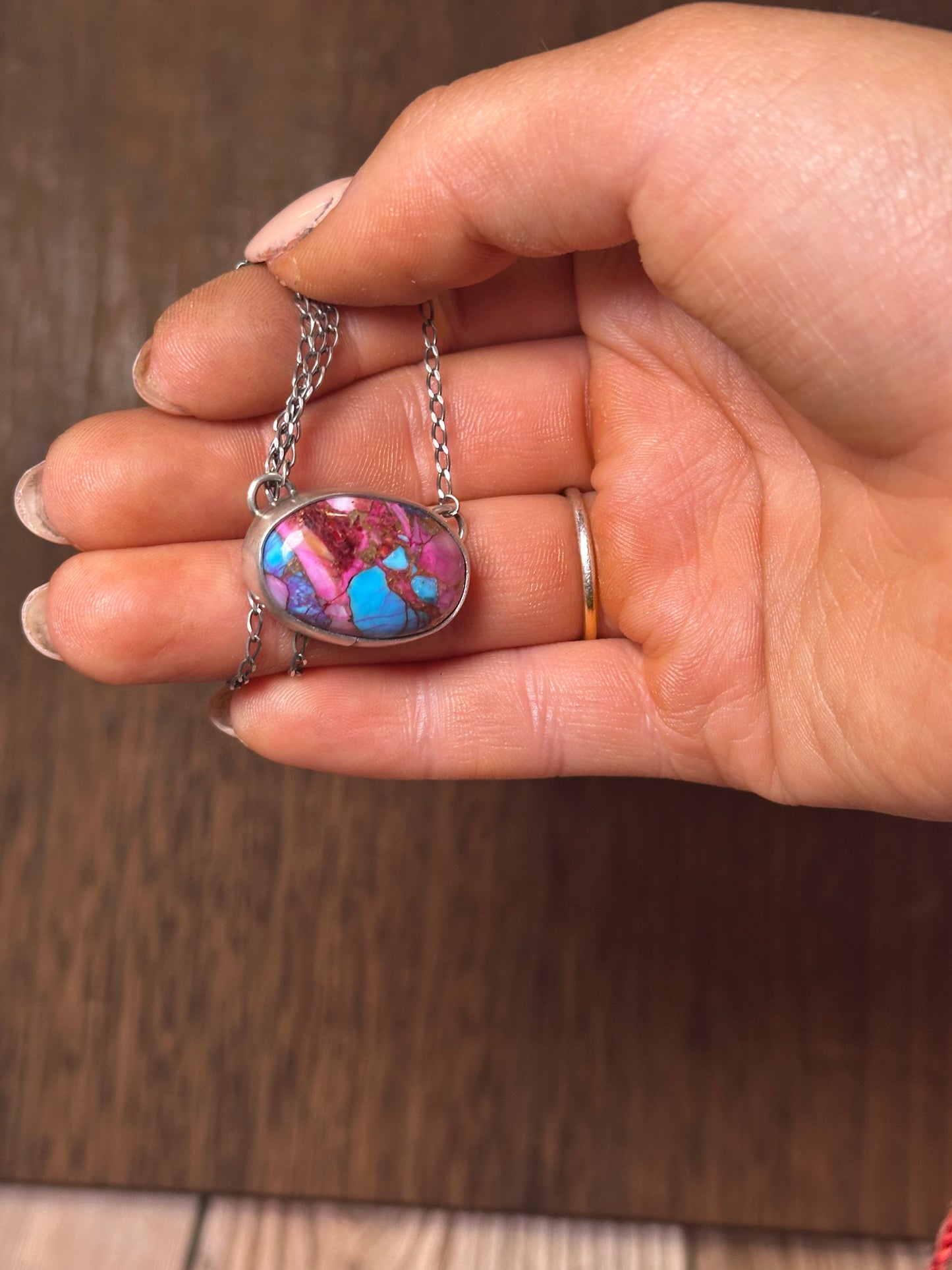 Navajo Sterling Silver & Pink Dream Mojave Oval Necklace