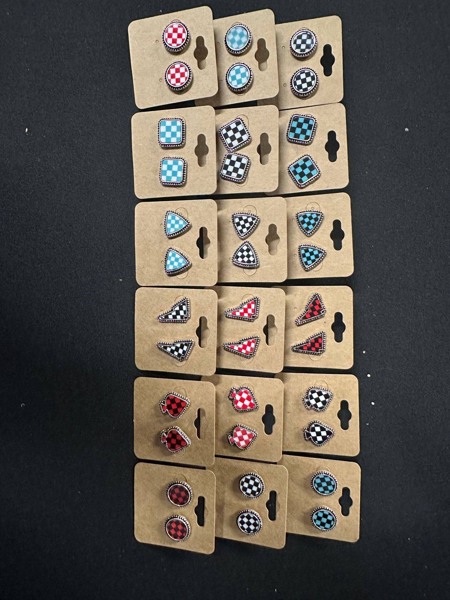 Checker pattern western stud earrings