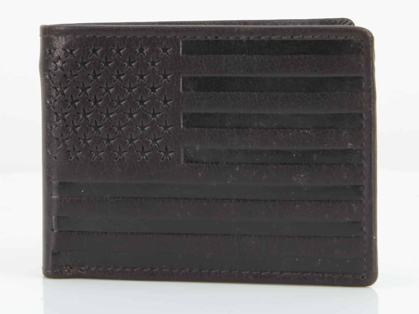 American Flag Embossed Distressed Leather Bi Fold Wallet