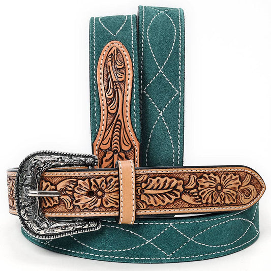 Hand Tooled Genuine American Suede Leather Belt Unisex