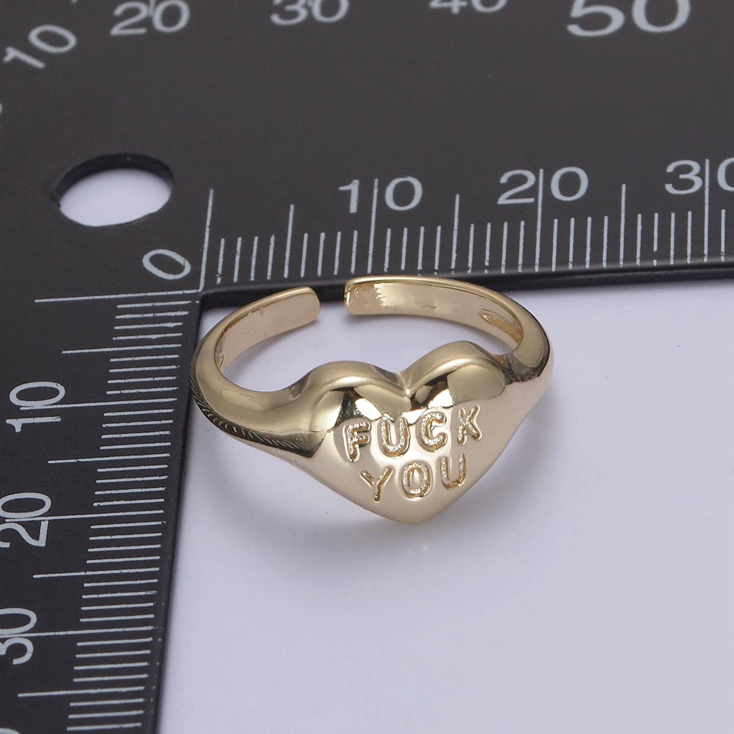 Dainty "Fuck You" Gold Heart Stackable Signet Ring