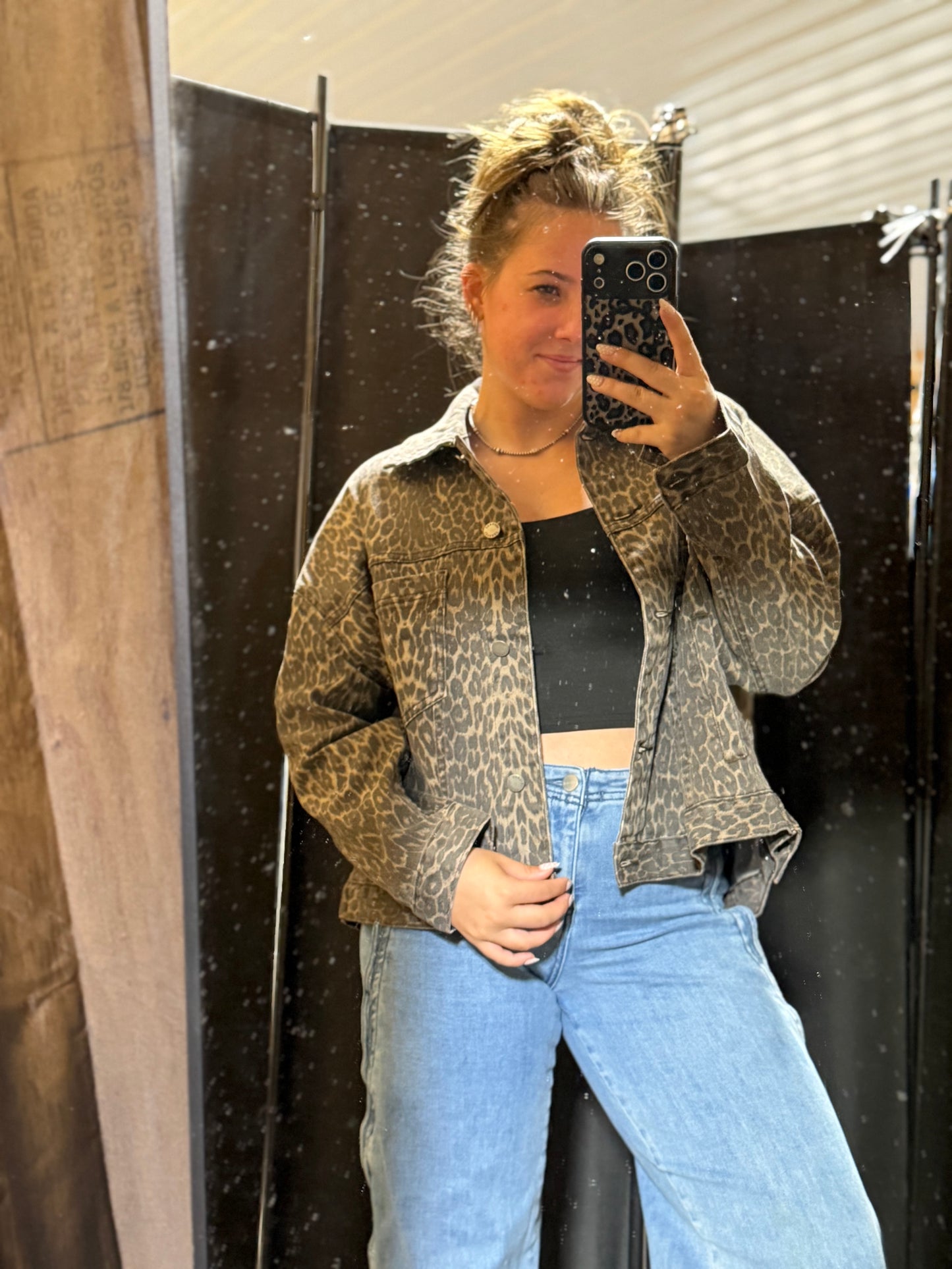 Leopard Printed Denim Jacket