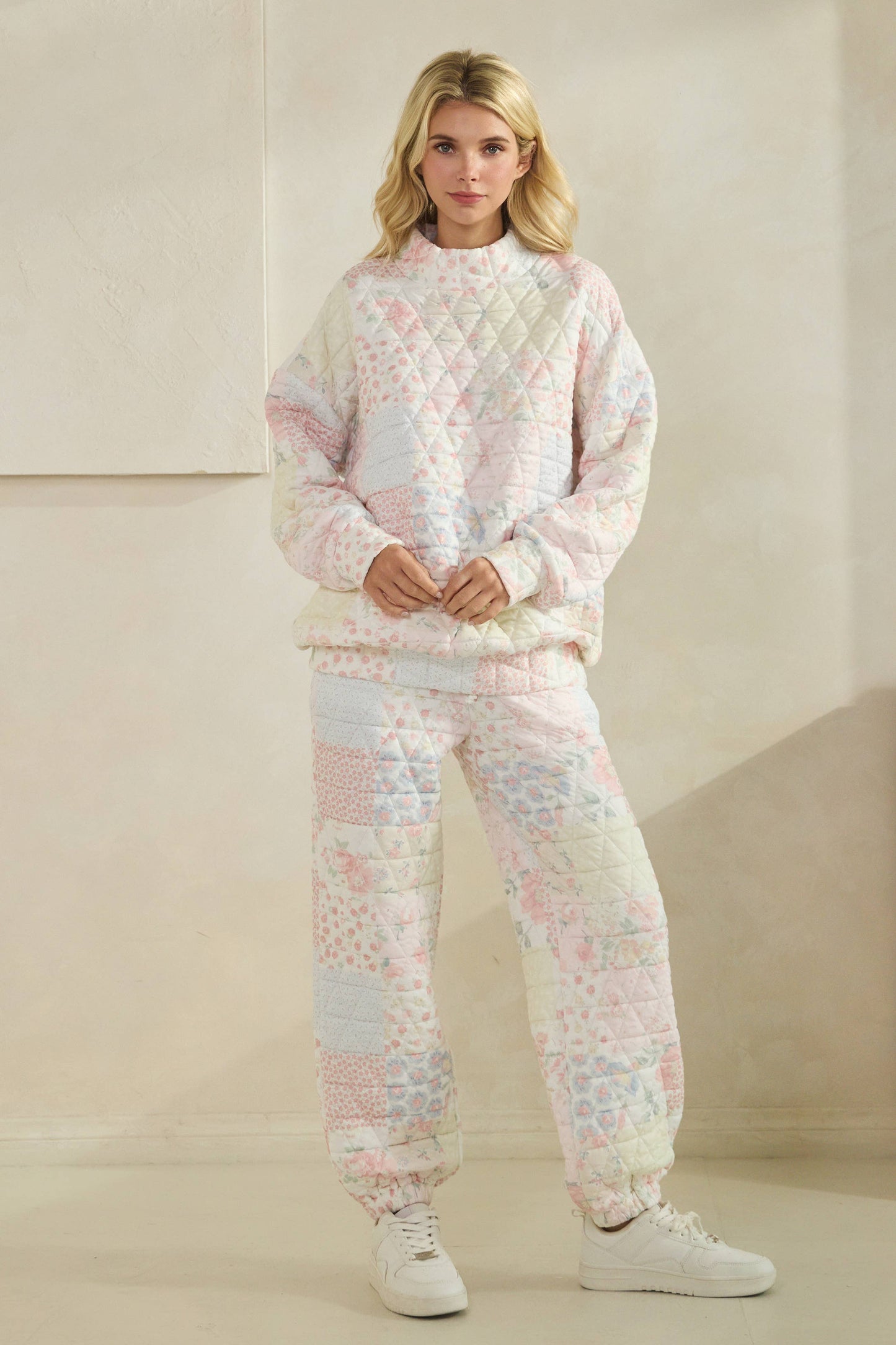 Floral textured mock neck sweater