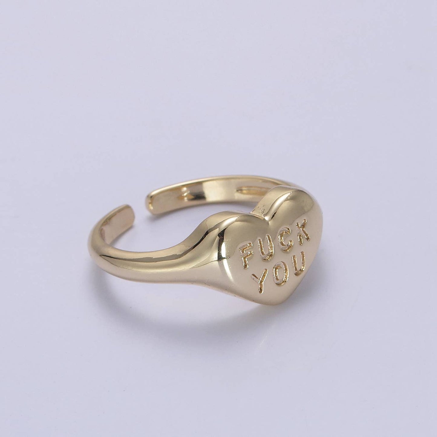 Dainty "Fuck You" Gold Heart Stackable Signet Ring