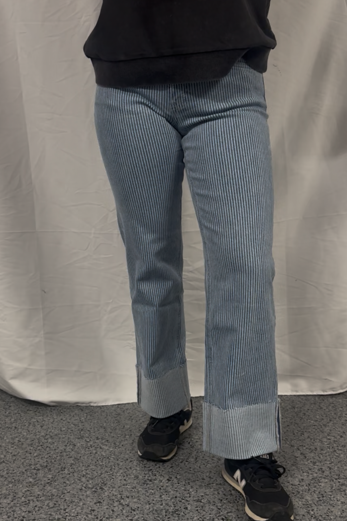 Mid Rise Stripe Slim Wide Jeans