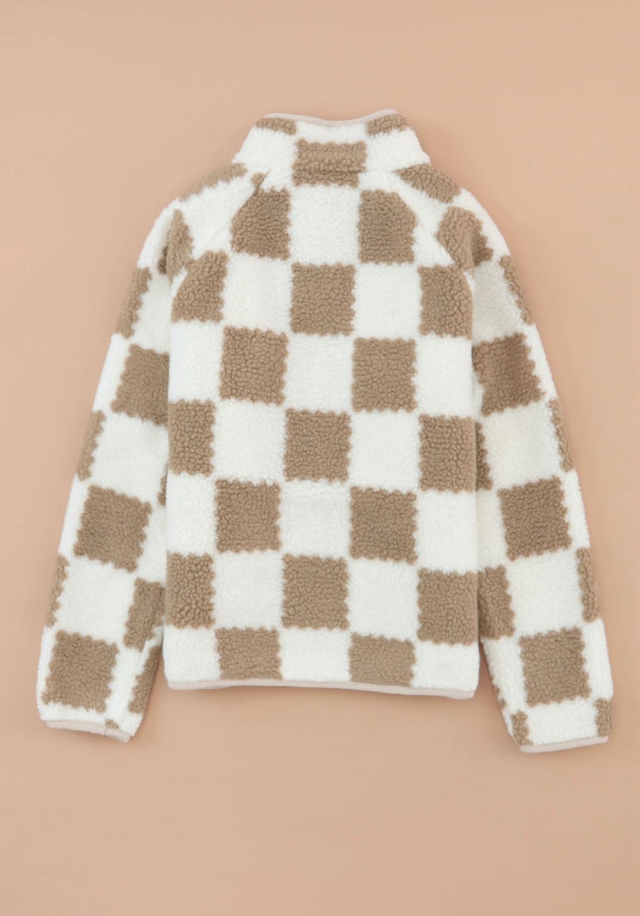 Brown checkered snap button Sherpa jacket