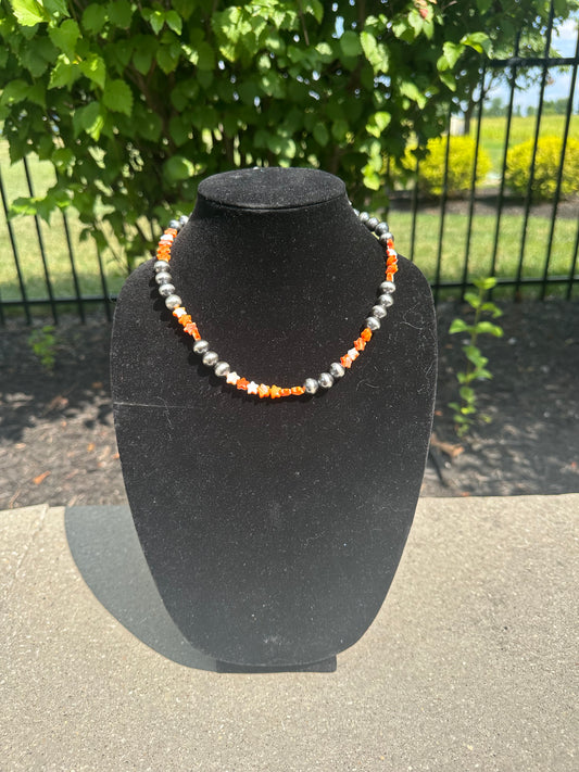 10mm navajo style pearl + Spiny oyster star necklace
