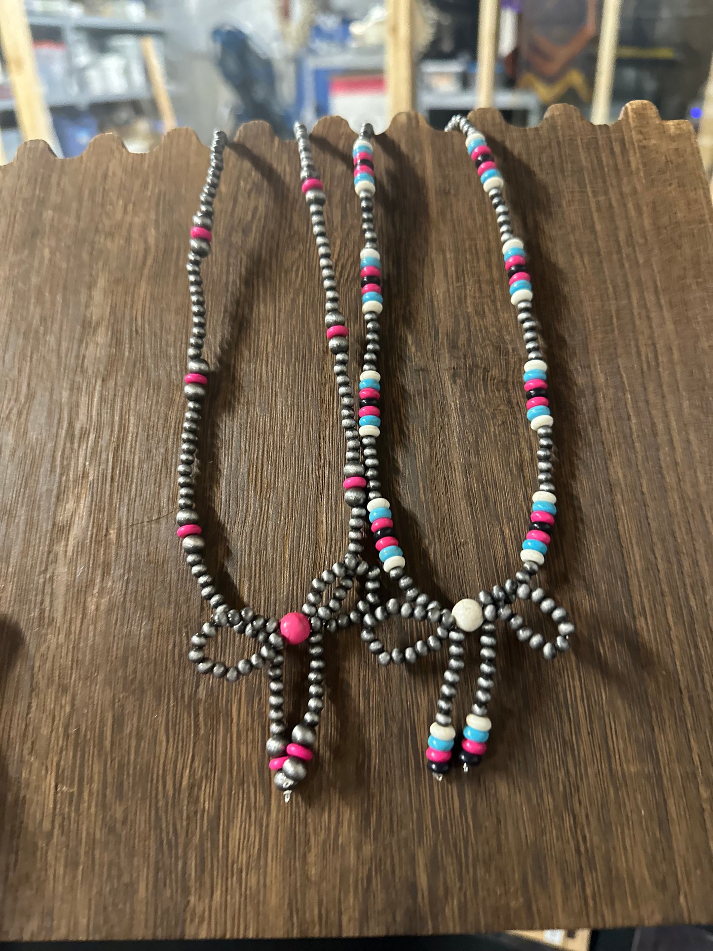 Navajo Style Pearl & Bead Bow Necklace