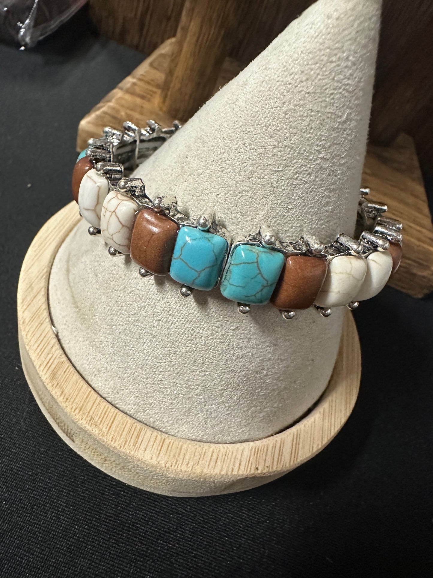 Western Ball TXR Square Stone Stretch Bracelet