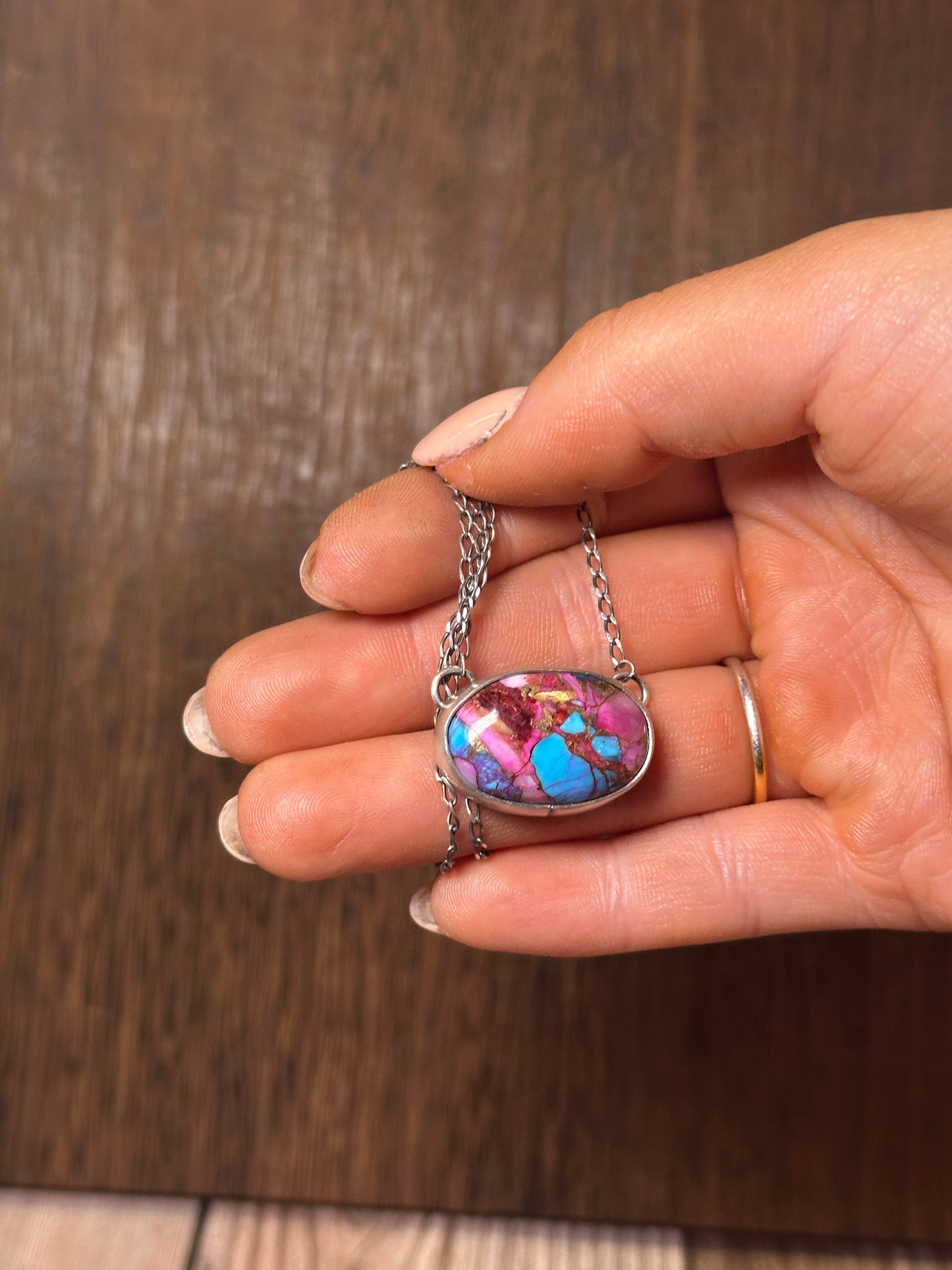 Navajo Sterling Silver & Pink Dream Mojave Oval Necklace