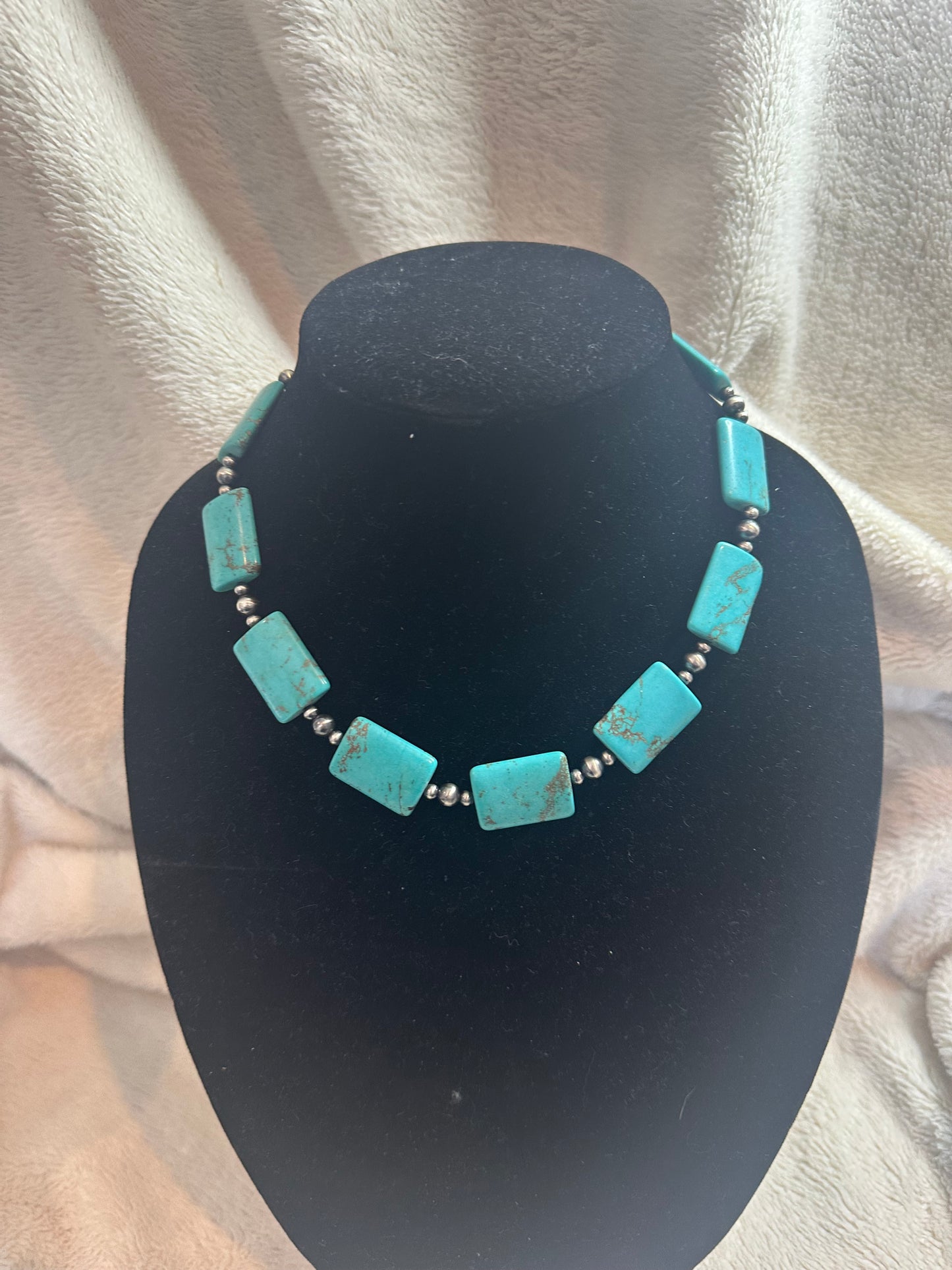 4-6mm navajo pearls x turquoise rectangle beads