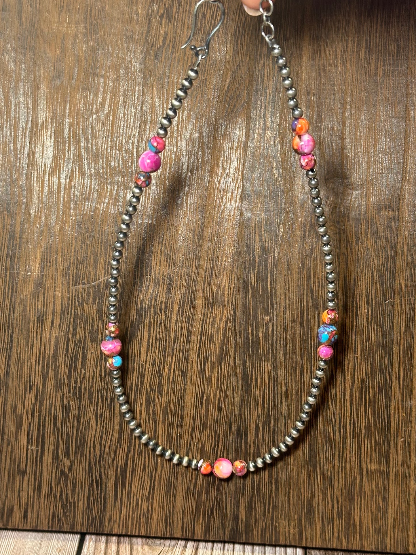 Handmade Pink Dream & Sterling Silver Beaded Necklace 16”