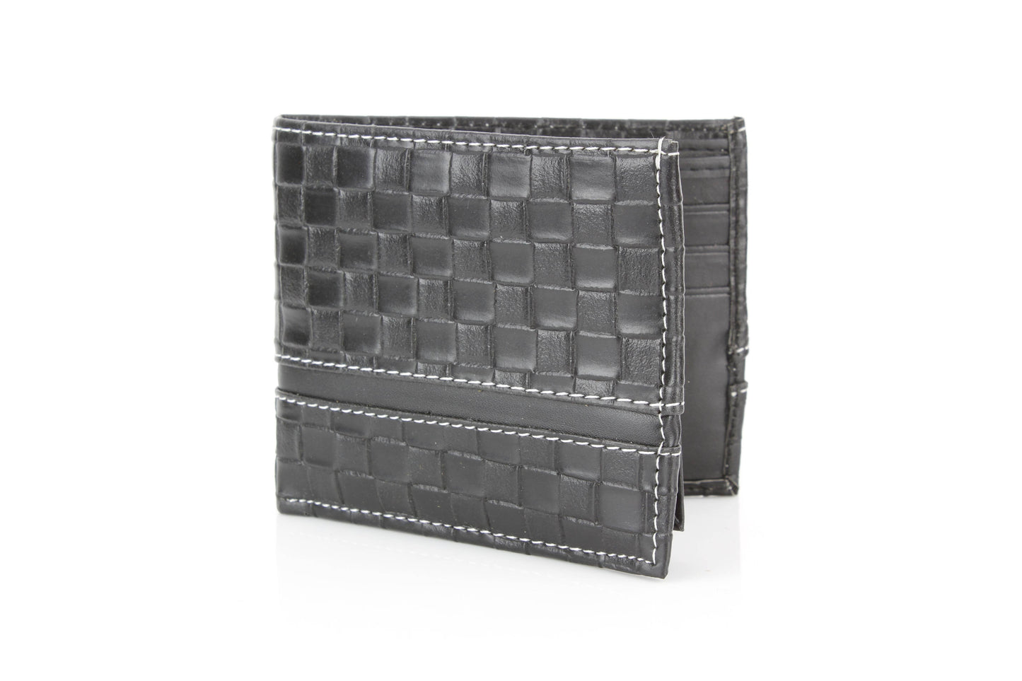 Vegan Bifold Wallet with Basket Weave Pattern VL 905